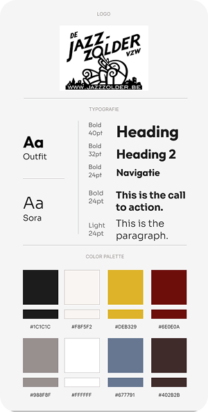 Brandsheet van Jazzzolder met logo, kleuren en typografie
