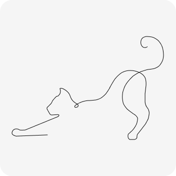 Line drawing van een strekkende kat