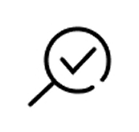 Line icon van een vergrootglas met vinkje