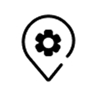 Line icon van een locatiepin met instellingen