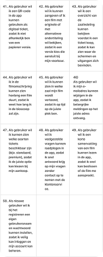 Vijfde overzicht van user stories voor de Lumière-app