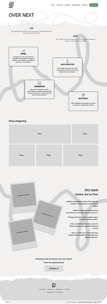Wireframe van de pagina Over NEXT