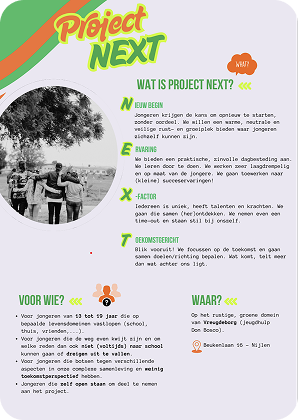 Informatieve Project NEXT-flyer met uitleg over de organisatie