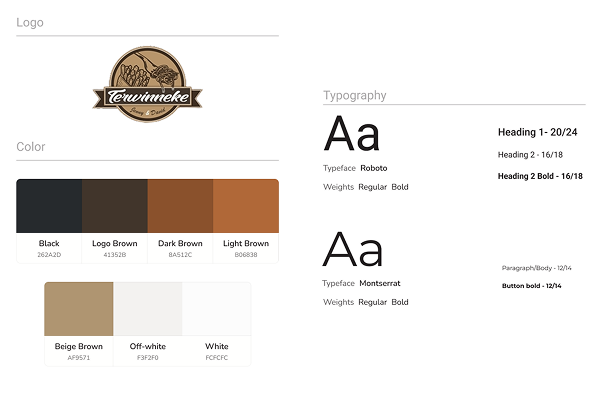 Brandsheet van Terwinneke met kleuren, typografie en stijlrichtlijnen
